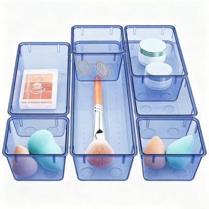 6 Pieces Dark Blue Clear Drawer Organizer Set