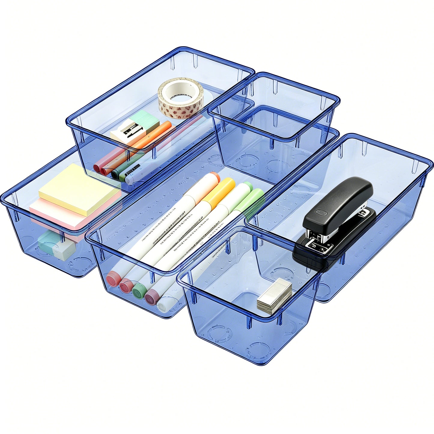 6 Pieces Dark Blue Clear Drawer Organizer Set