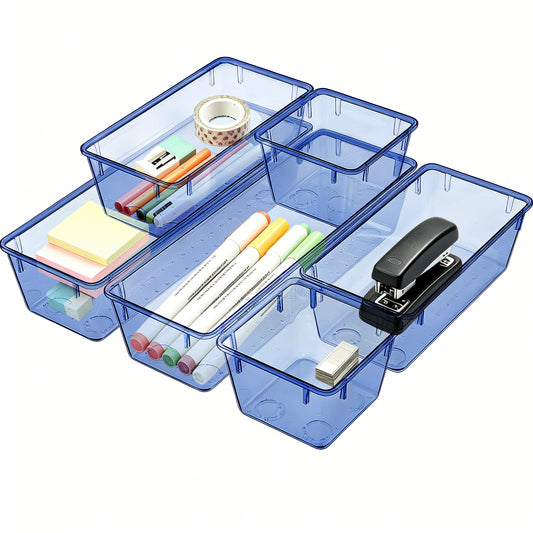 6 Pieces Dark Blue Clear Drawer Organizer Set