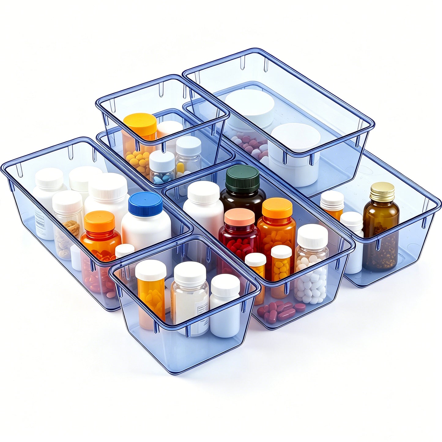 6 Pieces Dark Blue Clear Drawer Organizer Set